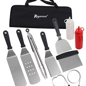 ROMANTICIST 11PC Griddle Accessories Kit with Carrying Bag - Restaurant Grade Griddle Spatula Set for Flat Top Grill Hibachi Cooking - Perfect BBQ Gift for Men Dad on Fathers Day