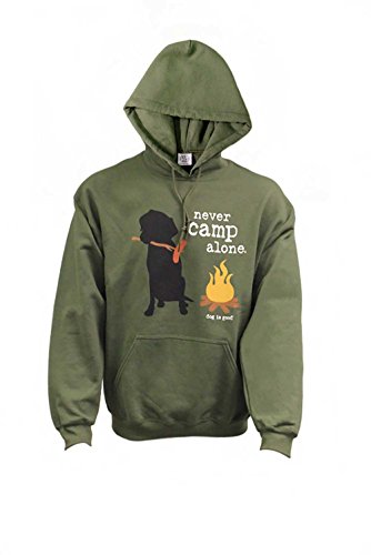 Dog is Good Hoodie: Never Camp Alone (Green, Small)