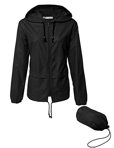 Lightweight Hooded Raincoat For Women Waterproof Packable Active Outdoor Rain Jacket Waterproof Rainwear Black M