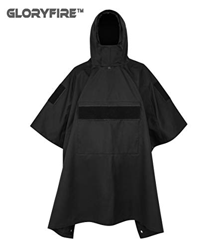 GLORYFIRE Poncho Technical Soft-Shell Poncho Tactical Ripstop Raincoat Multi-use for Camping Hiking Climbing Backpacking Military Surplus Emergency Poncho Blanket Patrol Poncho (Black)