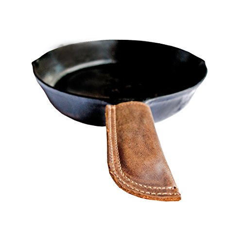 Rustic Leather Hot Handle/Panhandle Potholder, Double Layered/Double Stitched, Slides On/Off Easily Onto Metal Grips, Use for Lodge Cookware, Skillet, Griddle, Pot, Grill, Fry Handmade by Hide & Drink