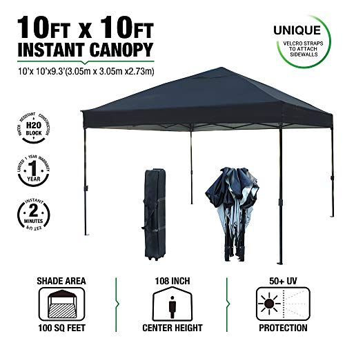 kdgarden 10 x 10 Ft. Outdoor Pop Up Waterproof Canoy with 300D Top, Portable Silver Coated UV Canopy Tent for Outdoor Use, Easy Up Tent with Roller Bag, Black