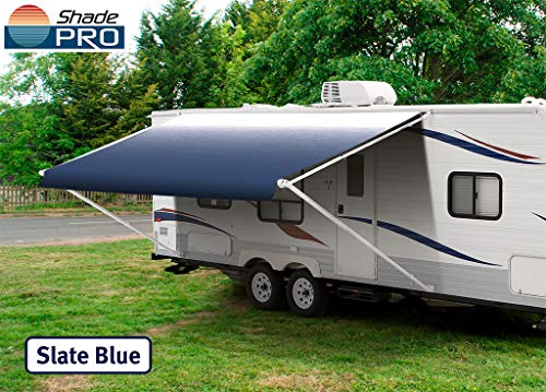 Shade Pro RV Awning Fabric Replacement Standard Grade Vinyl (14' (fabric13'2"), Slate Blue Fade)