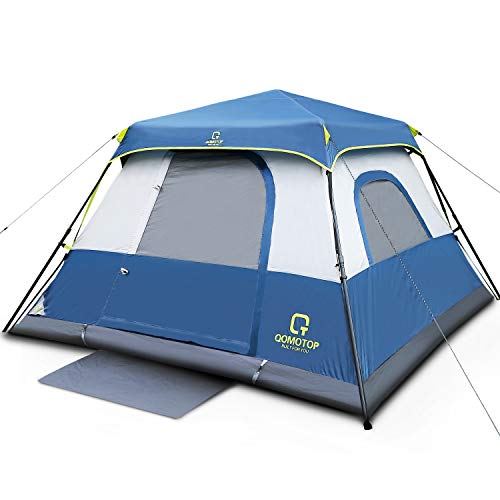 QOMOTOP 6 People Fast 60 Seconds Easy Set Up Instant Cabin Tent, Camping Tent, Provide Top Rainfly, Waterproof Tent Advanced Venting Design, with Electrical Cord Access Port and Gate Mat