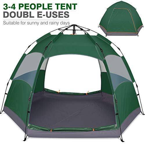 Victostar Instant Pop Up Family Camping Tent,Double Layer Waterproof 4 Season for Picnic Fishing Hiking Traveling (Army Green)