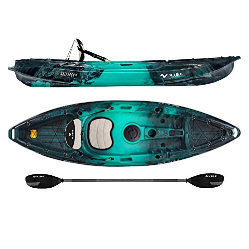 Vibe Kayaks Skipjack 90 9 Foot Angler and Recreational Sit On Top Light Weight Fishing Kayak (Caribbean Blue) with Paddle and Seat