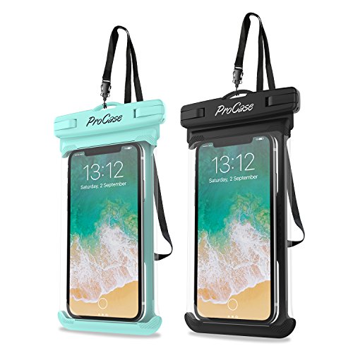 ProCase Universal Waterproof Case Cellphone Dry Bag Pouch for iPhone Xs Max XR XS X 8 7 6S Plus, Galaxy S10 Plus S10 S10e S9+/Note 10 10+ 5G 9 8, Pixel 3 XL up to 6.8" - 2 Pack, Green/Black