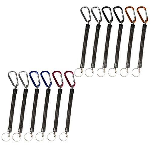 Dicero Fishing Lanyard (Pack of 12) Accessories Plastic Retractable Coiled Tether with Carabiner for Pliers Lip Grips Tackle Fish Tools