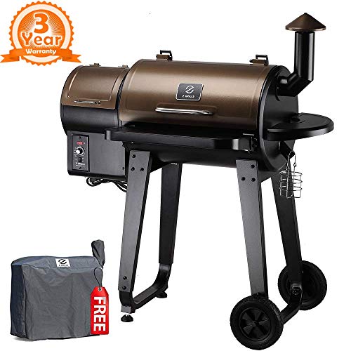 Z Grills ZPG-450A 2019 Upgrade Model Wood Pellet Grill & Smoker, 8 in 1 BBQ Grill Auto Temperature Control, 450 sq inch Deal, Bronze & Black Cover Included