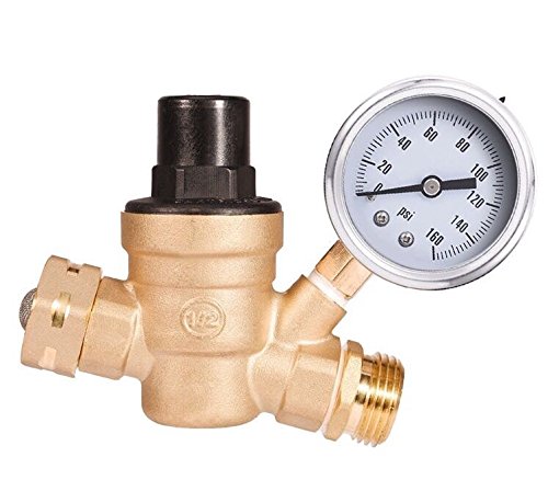 AB Adjustable Water Pressure Regulator with Gauge and Filter, Brass Lead-Free 3/4" NH Thread for Camper, RV Trailer