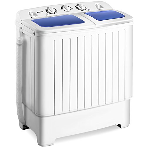 Giantex Portable Mini Compact Twin Tub Washing Machine 17.6lbs Washer Spain Spinner Portable Washing Machine, Blue+ White