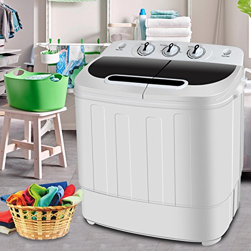 SUPER DEAL Portable Compact Mini Twin Tub Washing Machine w/Wash and Spin Cycle, Built-in Gravity Drain, 13lbs Capacity For Camping, Apartments, Dorms, College Rooms, RV's, Delicates and more