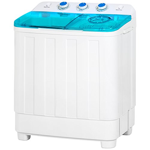 Best Choice Products Portable Mini Twin Tub Compact Washing Machine and Dryer Combo, 18-Pound Load Capacity, with 15-Minute Timer, Drain Hose, Spin Dry Cycle, White/Blue