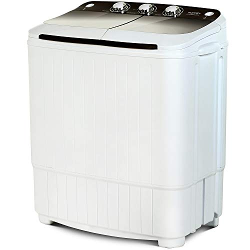 Portable Washing Machine, KUPPET 17lbs Compact Twin Tub Wash&Spin Combo for Apartment, Dorms, RVs, Camping and More, White&Brown