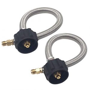 MENSI 12inch Pigtail Stainless Braided RV Regulator Propane Hose Connector with Type 1 Connection - Acme Nut x 1/4 Inch Inverted Male Flare- 1 feet (2 Pack)