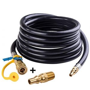 SHINESTAR 12 FT RV Propane Quick Connect Hose, RV Quick Connect Propane Hose, Quick Disconnect Propane Hose Extension- 1/4inch Safety Shutoff Valve & Male Full Flow Plug for LP GAS Low Pressure System