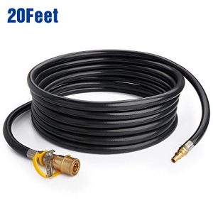 GASPRO 20 feet Low Pressure Propane Quick-Connect Hose, RV Quick Connect Propane Hose, Quick Disconnect Propane Hose Extension - 1/4inch Safety Shutoff Valve & Male Full Flow Plug for RVs