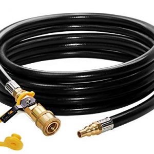 DOZYANT 12 feet Low Pressure Propane Quick-Connect Hose, RV Quick Connect Propane Hose, Quick Disconnect Propane Hose Extension - 1/4" Safety Shutoff Valve & Male Full Flow Plug for RVs