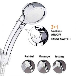 Nosame Shower,High Pressure Handheld Shower Head with ON/Off Pause Switch 3-Settings Water Saving Showerhead, Chrome Finish Bathroom Shower Accessorie