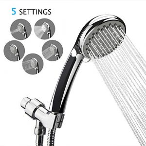 Hand Held Shower Head - LOUTAN High Pressure Shower Head with 5 Feet Stainless Steel Hose and Angle-Adjustable Holder - 5 Settings Boosting Shower Head Chrome Multi-function Showerhead