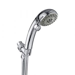 HOMELODY Handheld Shower Head with ON OFF Pause Switch, High Pressure 5-Setting, US cUPC Certific Bathroom Water Saving Hand Held Showerhead with Hose, Bracket, Chrome Finish, Alcachofa con manguera