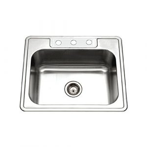 Houzer 2522-8BS3-1 Glowtone Series Topmount Stainless Steel 3-hole Single Bowl Kitchen Sink, 8-Inch Deep