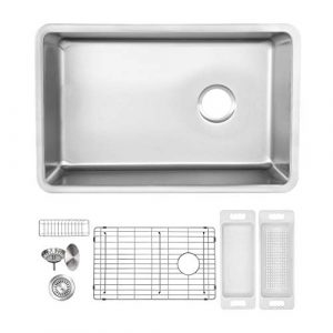 ZUHNE 16G Offset Drain Stainless Steel Kitchen Sink Fits 27" Cabinet (24 x 19 Inch Single Under Mount)