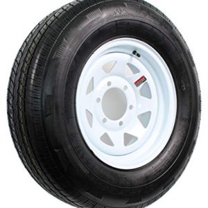 Rainier ST ST225/75R15 LRD 8 PR Radial Trailer Tire on 15" 6 Lug White Spoke Trailer Wheel