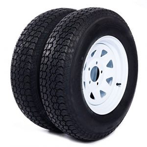 Motorhot 2X 14" White Spoke Trailer Wheel Bias ST205/75D14 Tire and Rim 5 Lugs on 4.5" 5x4.5 Bolt Circle LRC 6 Ply