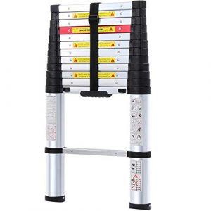 WolfWise EN131 Telescoping Ladder Aluminum Telescopic Extension Tall Multi Purpose (12.5 Ft Black)