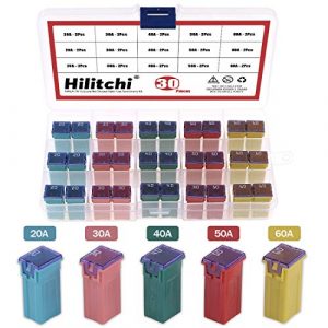 Hilitchi 30 Pcs Jcase Box Shaped Auto Fuse Assortment Kit Automotive Combination for Ford Chevy/GM Nissan and Toyota Pickup Trucks Cars and SUVs 20A 30A 40A 50A 60A