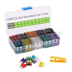 Car Fuses 100pcs Assorted Standard Blade Fuse Set 2A 3A 5A 7.5A 10A 15A 20A 25A 30A 35A, OUHL Auto Truck Car Fuses Kit Boat SUV Automotive Replacement Fuse, Puller Included