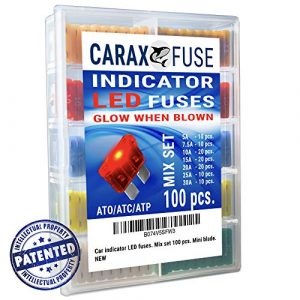 Fuse STANDARD Blade - Smart GLOW Fuse - Car Fuse Kit Automotive ATC/ATO - Fuses Assortment Replacement Kit - Easy Identification - Illuminating Indicator Fuse That Glow When Blown - Carax Fuse 100 pcs