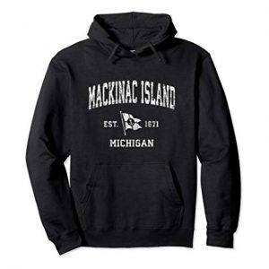 Mackinac Island MI Vintage Nautical Boat Anchor Flag Sports Pullover Hoodie