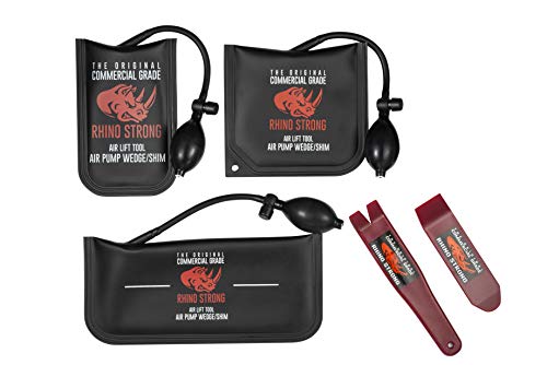 The Original Rhino Strong Commercial Grade Air Wedge Bag Pump Professional Leveling Kit & Alignment Tool Inflatable Shim Bag 3 Piece (Small, Medium, Large). 3 sizes for all of your individual needs.