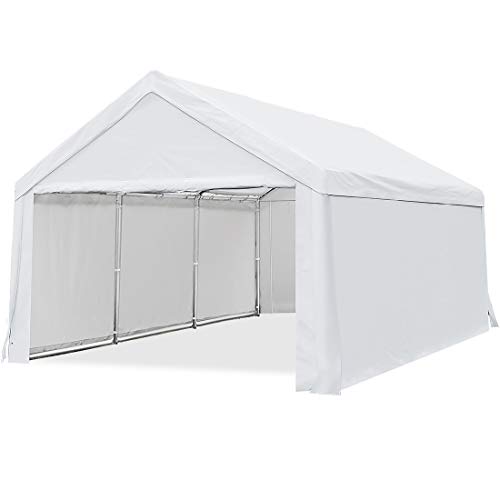 Quictent 10’x20’ Carport Car Canopy Heavy Duty Galvanized Frame Car Shelter with Ground Bar-White