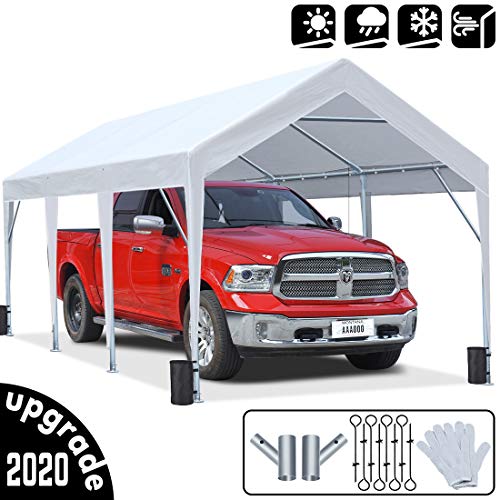 KING BIRD 10 x 20 ft Upgraded Heavy Duty Carport Portable Car Canopy Garage Tent Boat Shelter with Reinforced Triangular Beams and 4 Weight Bags