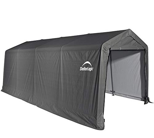 ShelterLogic 10' x 20' x 8' All-Steel Metal Frame Peak Style Roof Instant Garage and AutoShelter with Waterproof and UV-Treated Ripstop Cover