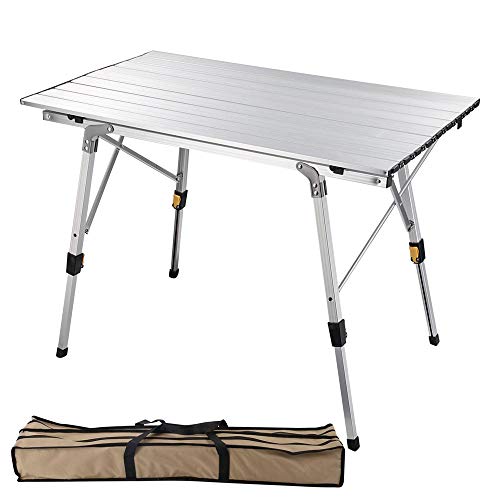 Yescom Portable Aluminum Folding Camping Table with Adjustable Leg Lightweight Roll Up Table for Outdoor BBQ Picnic Backyard Home