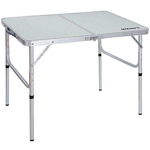 REDCAMP Aluminum Folding Table 3 Foot, Adjustable Height Lightweight Portable Camping Table for Picnic Beach Outdoor Indoor, White 36 x 24 inch