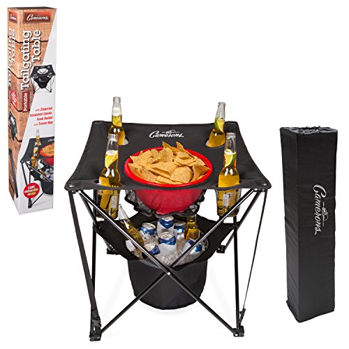 Tailgating Table- Collapsible Folding Camping Beach Table with Insulated Cooler, Food Basket and Travel Bag for Barbecue, Picnic & Tailgate