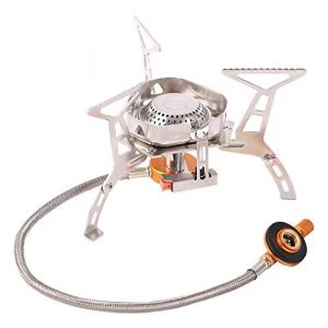 Domaker Windproof Backpacking Stove with Piezeo Ignition,Foldable Camping Stove Propane Butane, 3600W Strong Firepower Lightweight Stove for Outdoor Hiking Cooking