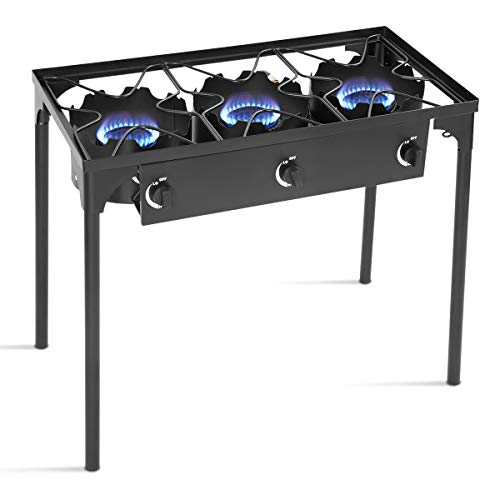 HAPPYGRILL Outdoor Camping Stove 3-Burner High Pressure Propane Gas Camp Stove with Detachable Legs