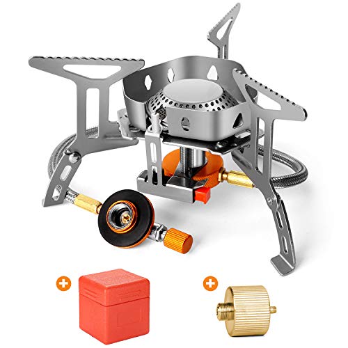 Odoland 3500W Windrpoof Camp Stove Camping Gas Stove with Fuel Canister Adapter, Piezo Ignition, Carry Case, Portable Collapsible Stove Burner for Outdoor Backpacking Hiking and Picnic