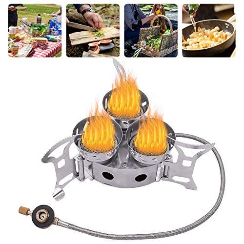 Qdreclod Camping Stove, 11000W Three-core Windproof Camping Gas Stove Mini Portable Stove with 3 Foldable Non-Slip Support Stand, Outdoor Backpacking Camp Stove Burner, Heavy Duty Support Up to 66 lb