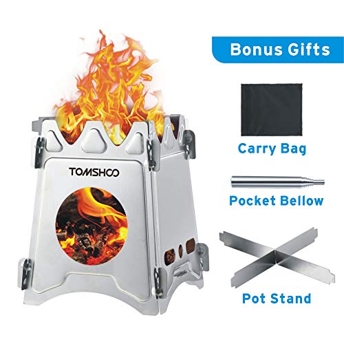 TOMSHOO Camping Wood Stove Portable Folding Lightweight Stainless Steel Wood Burning Backpacking Stove for Outdoor Survival Cooking Picnic Hunting (Square)