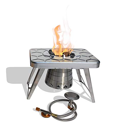 nCamp Stove Plus, Multi-Fuel Camping Stove, Portable and Compact, Includes Propane Adapter, Fuel Options Include ISO-Propane, Alcohol, Hexamine, Wood, or Composite Made for Backpacking Camp Hiking Out