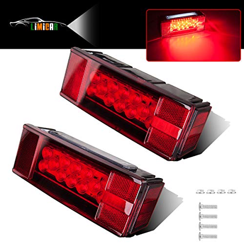 LIMICAR Rectangular LED Trailer Lights Kit Waterproof Low Profile Tail Stop Brake Turn Running License Plate Rear Lights for Trailer Truck Van Marine 12V Red (Pack of 2)