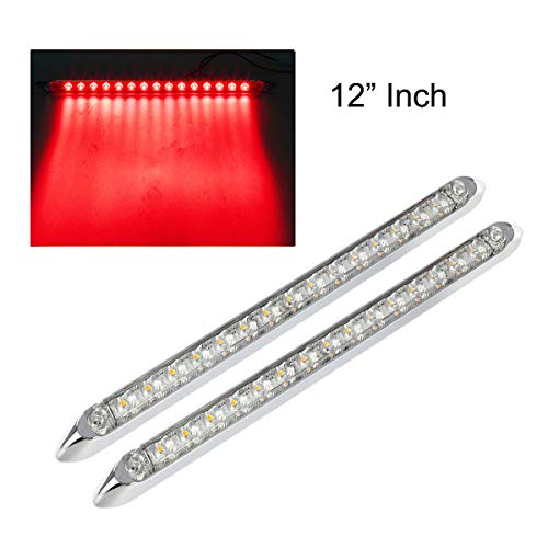 Partsam 2Pcs 12" Red Led Trailer Tail Light Bar 15-2835-SMD Clear Lens w Chrome Bezel Waterproof Sealed Thin Stop/Turn/Tail ID Marker Third 3rd Brake Tail Light Bar for Truck Trailer RV Surface Mount