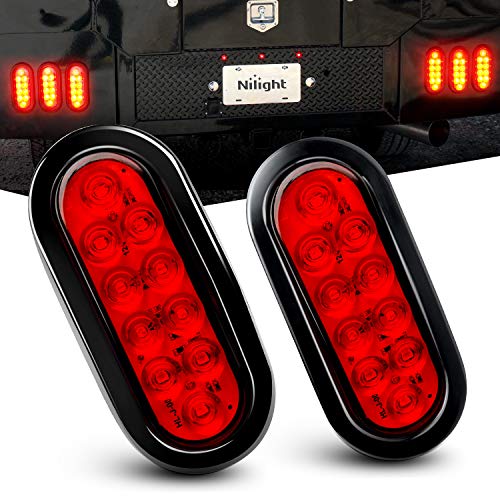 Nilight TL-01 6" Oval Red LED Tail 2PCS w/Surface Mount Grommets Plugs IP65 Waterproof Stop Brake Turn Trailer Lights for RV Truck Jeep, 2 Years Warranty